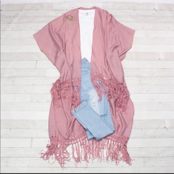 Dusty Rose Boho Fringe Kimono/Duster NIP - Picture 4 of 4